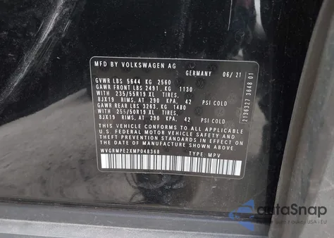 2021 Volkswagen Id.4 Pro из США, поврежденный, VIN WVGRMPE2XMP048368